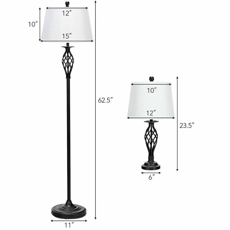 2 Table Lamps 1 Floor Lamp Set with Fabric Shades by DirectDeals