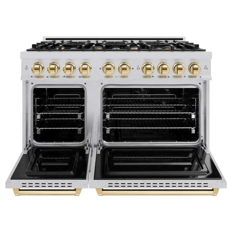 ZLINE 48" Classic Gas Range, Convection Gas Oven Stainless Steel, Gold CGRZ-48-G by Farmhouse Kitchen and Bath