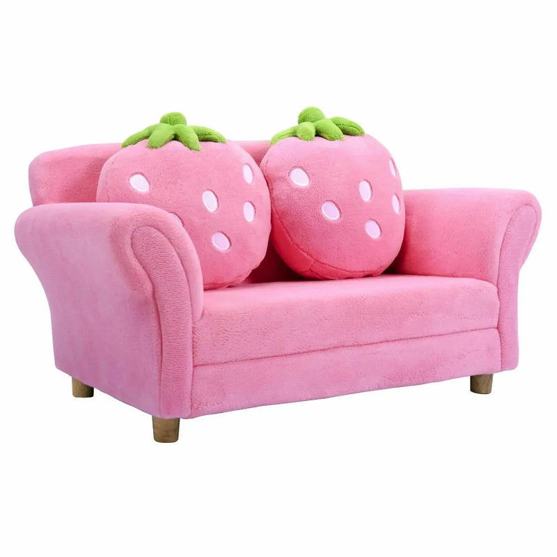 Kids Strawberry Armrest Chair Sofa with 2 Cute Strawberry Pillows-Pink by DirectDeals
