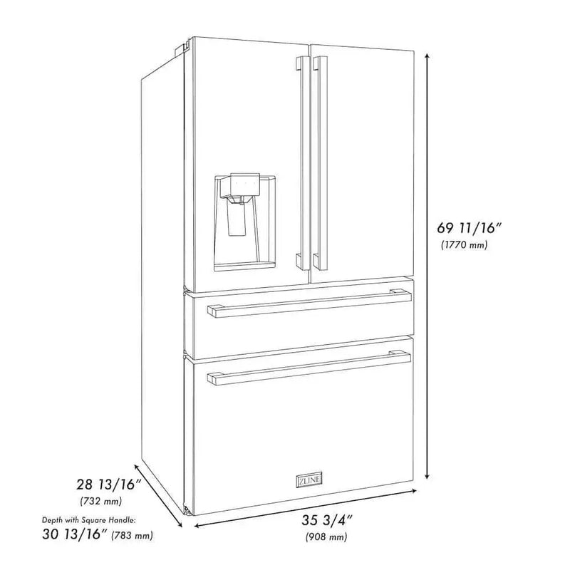 ZLINE 36" Autograph French Door Refrigerator, Ice & Water, Stainless Steel RFMZ-W-36-FCB by Farmhouse Kitchen and Bath