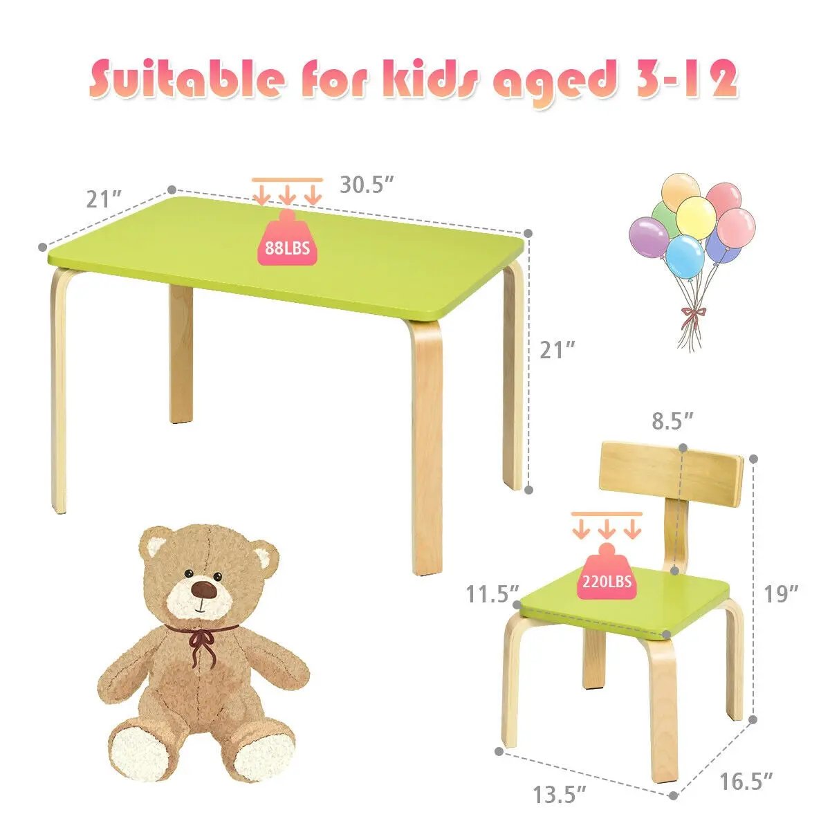 3 Piece Kids Wooden Activity Table and 2 Chairs Set, photo 8 of 16