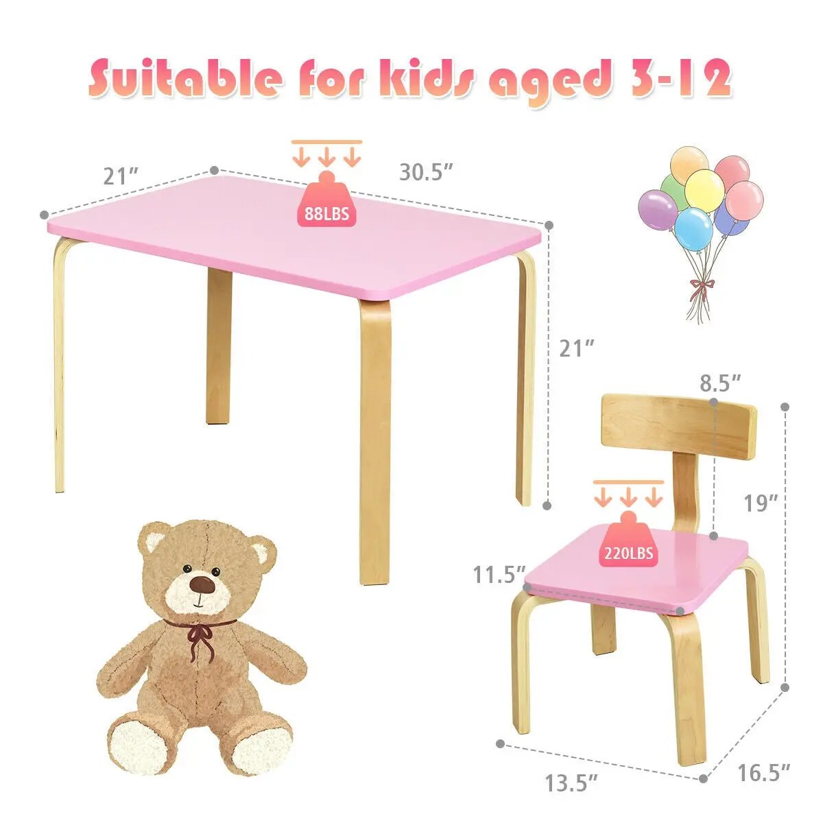3 Piece Kids Wooden Activity Table and 2 Chairs Set, photo 7 of 16