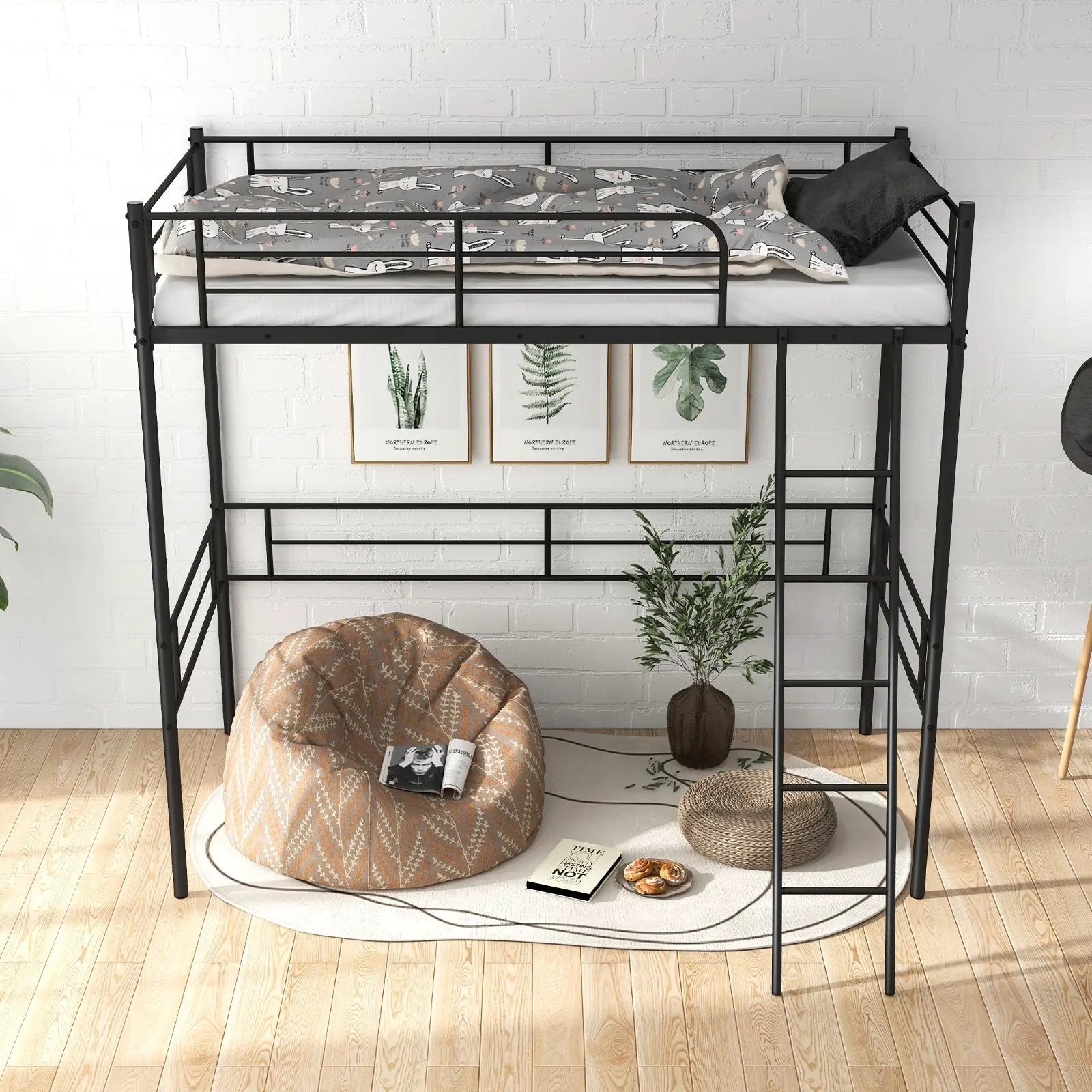 Metal Loft Twin Bed Frame Single High Loft Bed-Black by DirectDeals