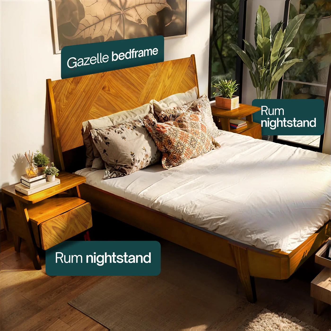 Rum Handcrafted Solid Wood Nightstand by Megsu