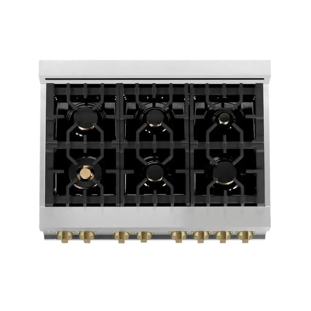 ZLINE 36" Autograph Dual Fuel Range, Black, Bronze, RAZ-BLM-36-CB by Farmhouse Kitchen and Bath