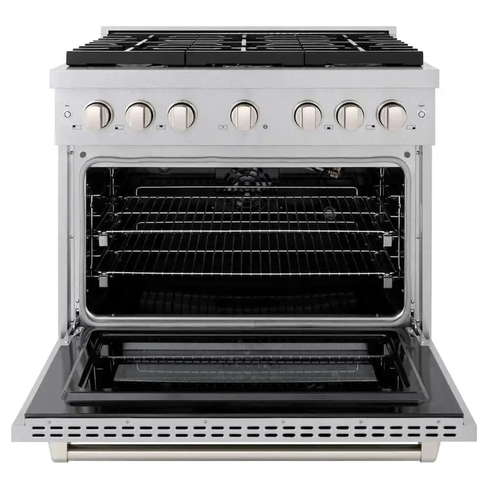 ZLINE 36"Gas Range, Convection Gas Oven , DuraSnow® Brass Burners, SGRS-BR-36 by Farmhouse Kitchen and Bath