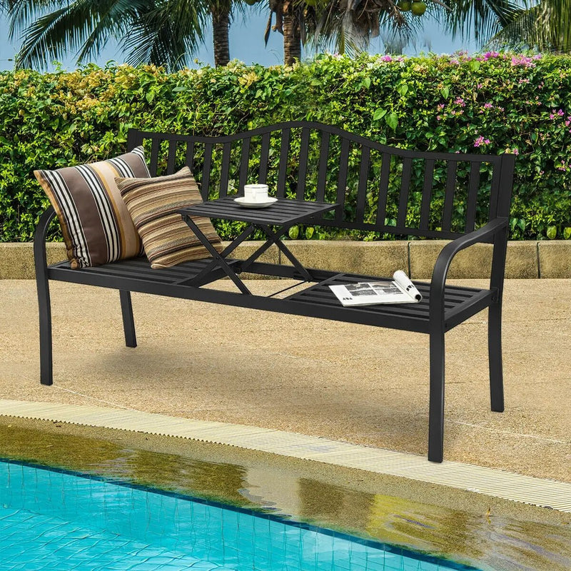 Patio Garden Bench Steel Frame with Adjustable Center Table by DirectDeals