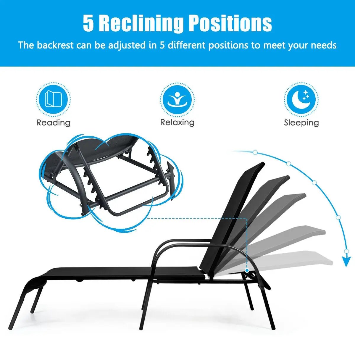 Adjustable Patio Chaise Folding Lounge Chair with Backrest by DirectDeals