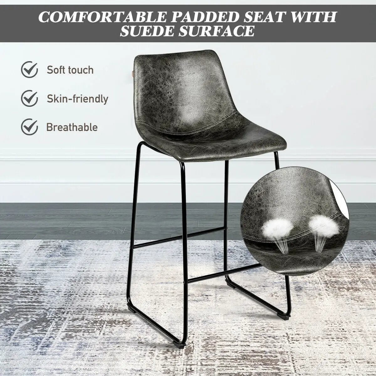 Set of 2 Bar Stool Faux Suede Upholstered Chairs by DirectDeals