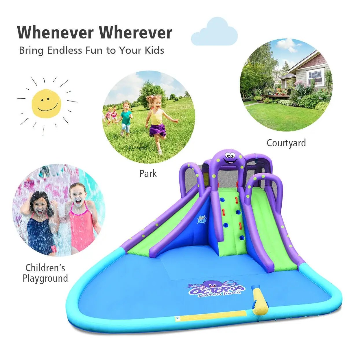 Inflatable Water Park Mighty Bounce House with Pool and 780W Blower by DirectDeals