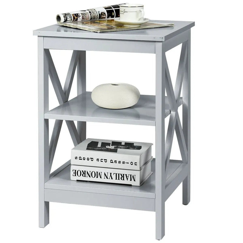 3-Tier Nightstand End Table with X Design Storage by DirectDeals