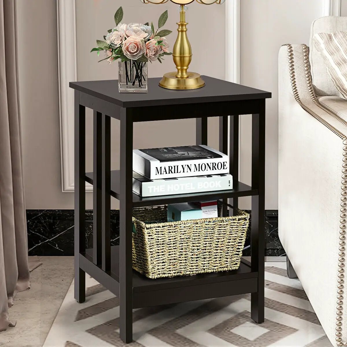 3-Tier Nightstand Sofa Side Table with Baffles and Round Corners by DirectDeals