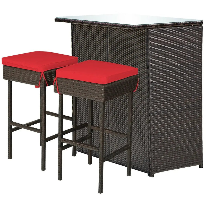 3PCS Patio Rattan Wicker Bar Table Stools Dining Set-Turquoise by DirectDeals