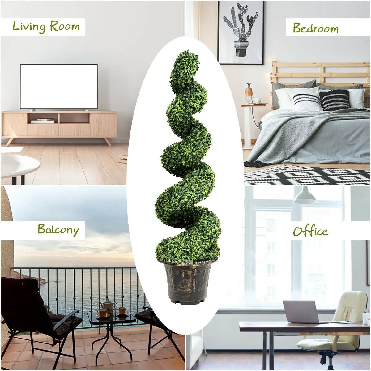 4 Feet Artificial Boxwood Spiral Green Leaves Tree by DirectDeals