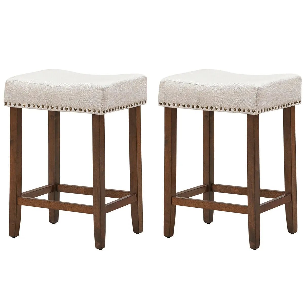 Set of 2 Nailhead Saddle Bar Stools 24 Inch Height by DirectDeals