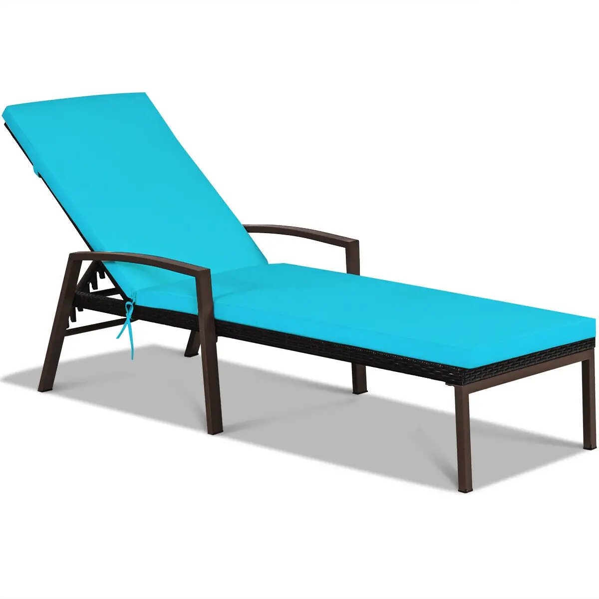 Patio Rattan Lounge Chaise Recliner with Back Adjustable Cushioned by DirectDeals
