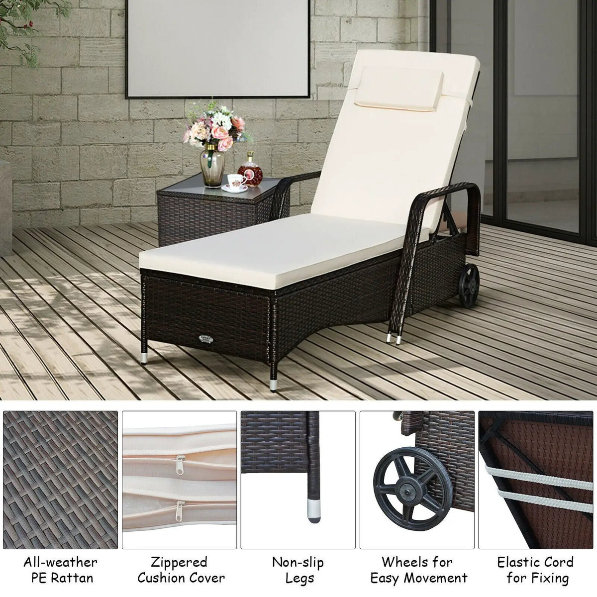 Outdoor Recliner Cushioned Chaise Lounge with Adjustable Backrest, photo 7 of 9