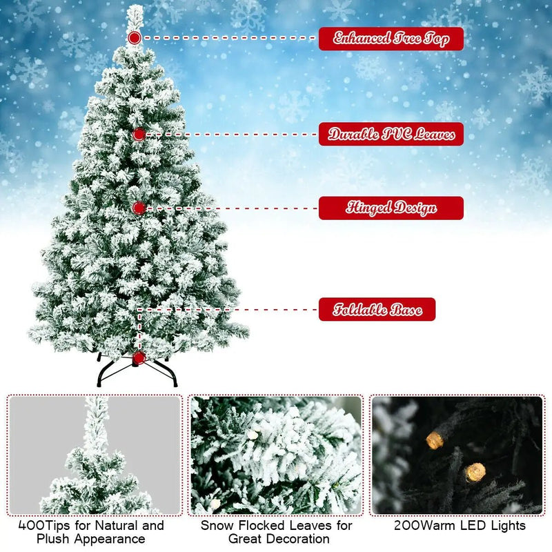 4.5 Feet Pre-Lit Premium Snow Flocked Hinged Artificial Christmas Tree by DirectDeals