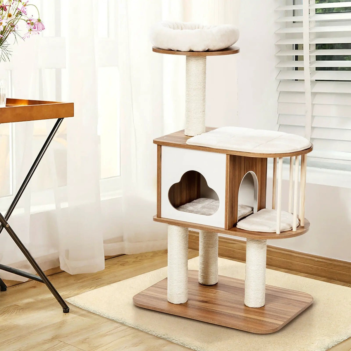 46 Inch Wooden Cat Activity Tree with Platform and Cushions, photo 6 of 9