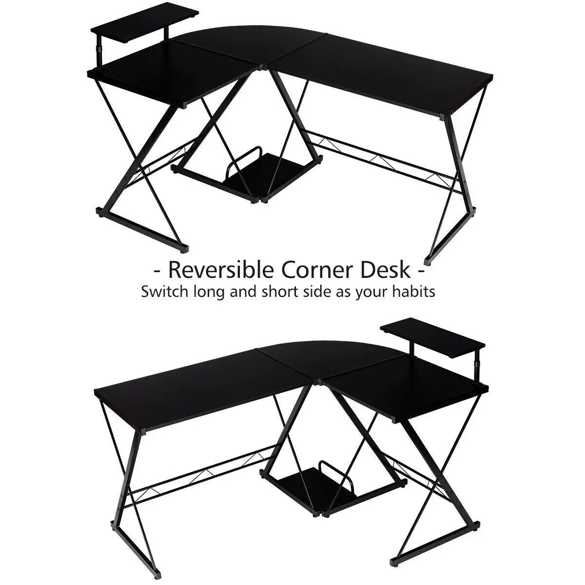 L-Shaped Desk Reversible Corner Computer Desk with Movable Shelf and CPU Stand, photo 15 of 24
