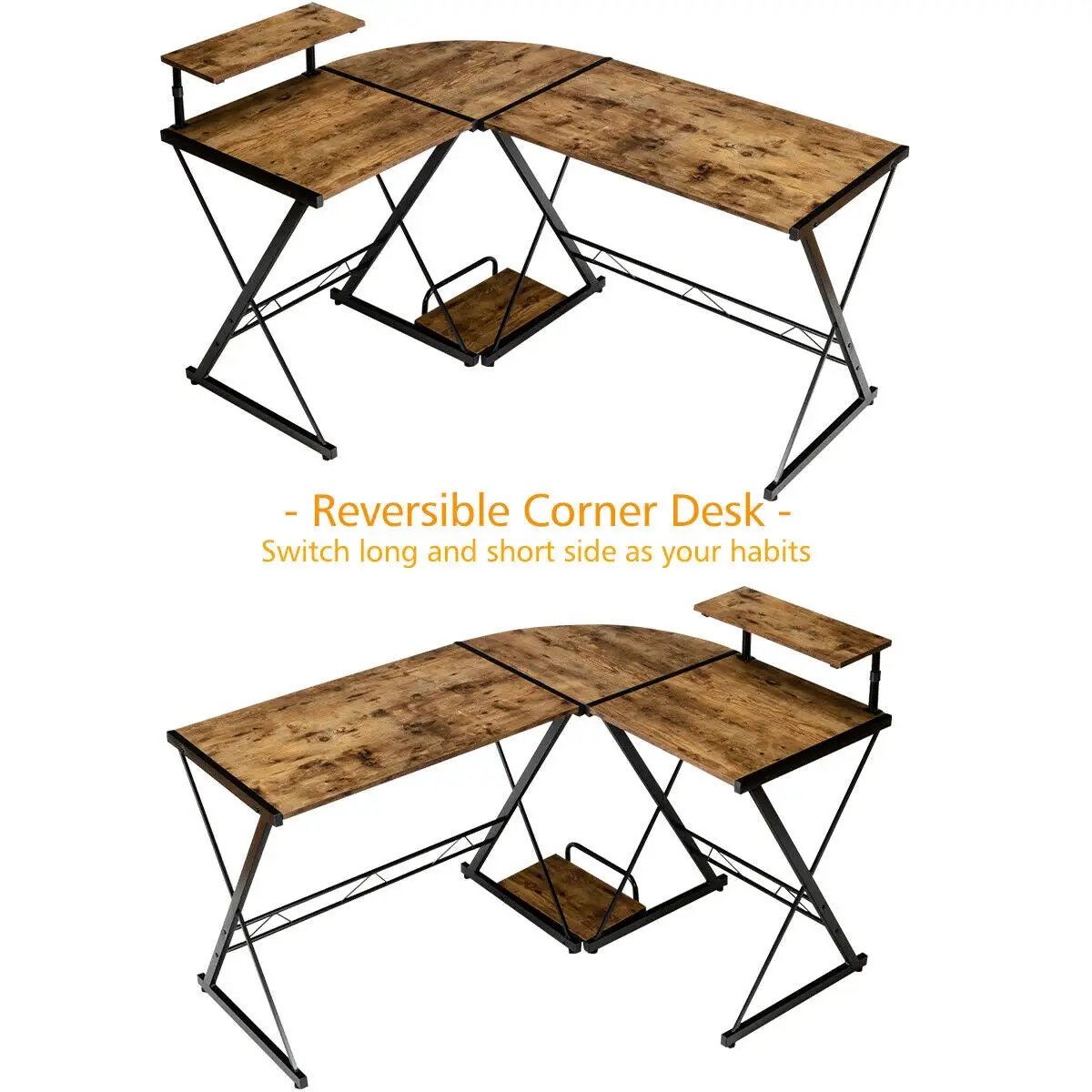 L-Shaped Desk Reversible Corner Computer Desk with Movable Shelf and CPU Stand, photo 14 of 24