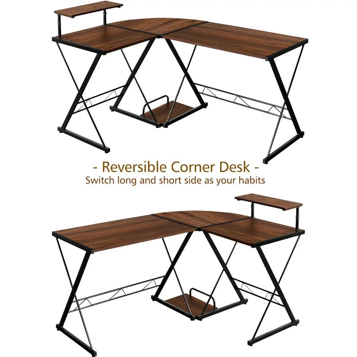 L-Shaped Desk Reversible Corner Computer Desk with Movable Shelf and CPU Stand, photo 13 of 24