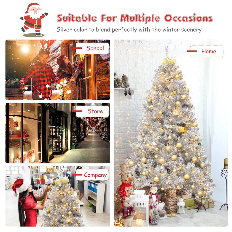 6 Feet Hinged Unlit Artificial Silver Tinsel Christmas Tree with Metal Stand by DirectDeals