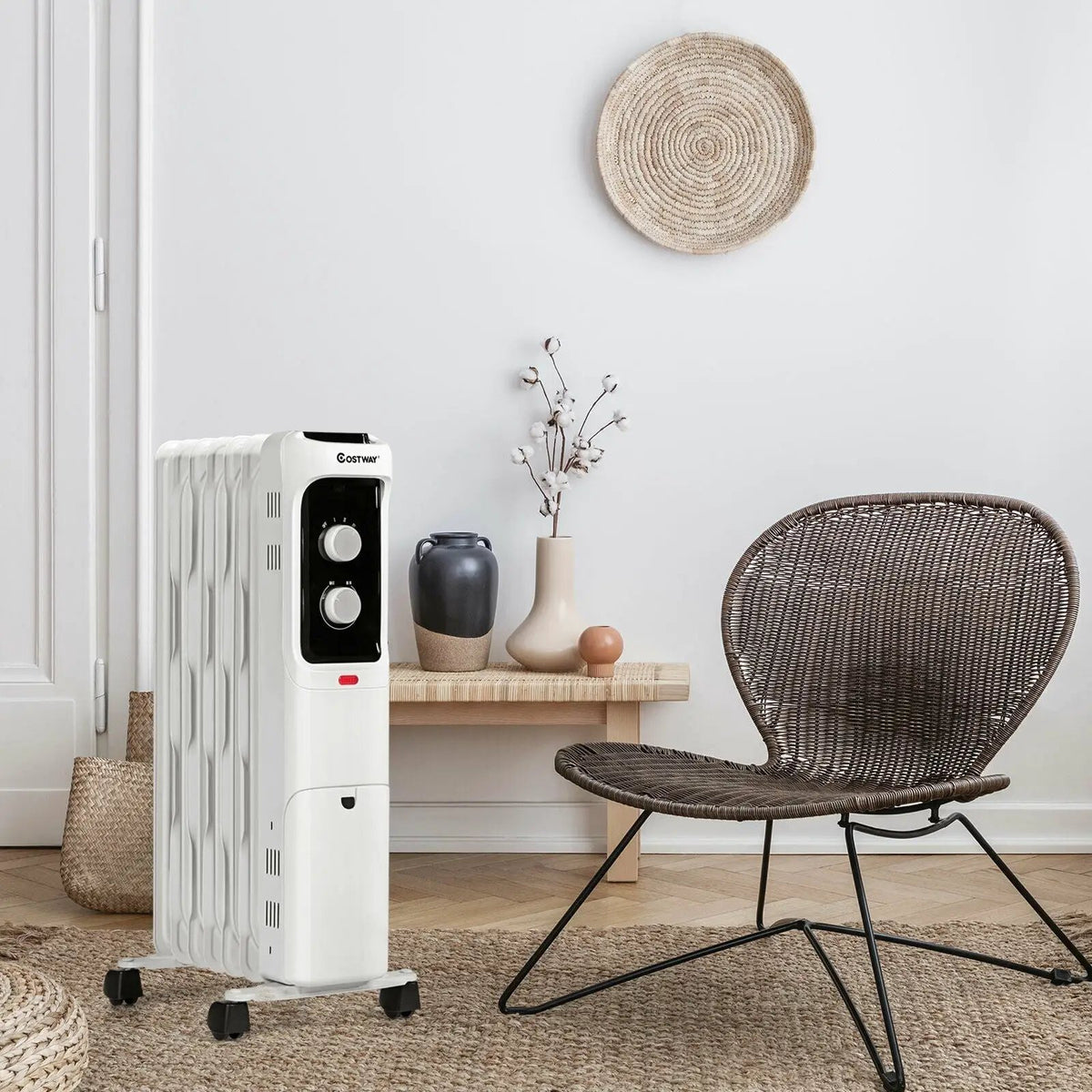 1500W Oil Filled Portable Radiator Space Heater with Adjustable Thermostat