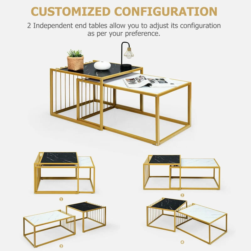 Set of 2 Modern Stackable 31.5 Inch Side Table with Waterproof Faux Marble Tabletop by DirectDeals