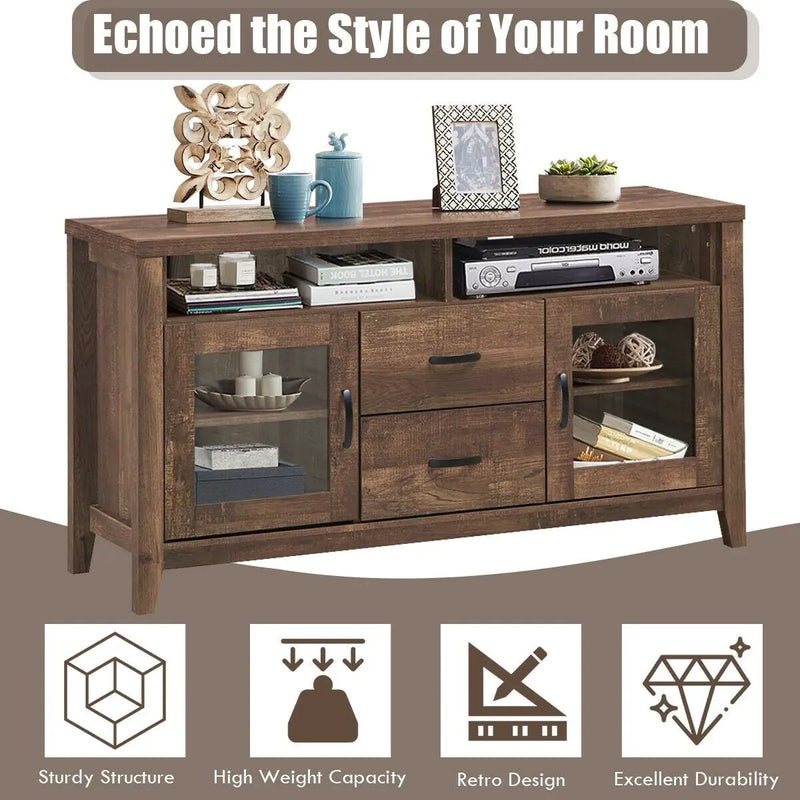 Wooden Retro TV Stand with Drawers and Tempered Glass Doors by DirectDeals