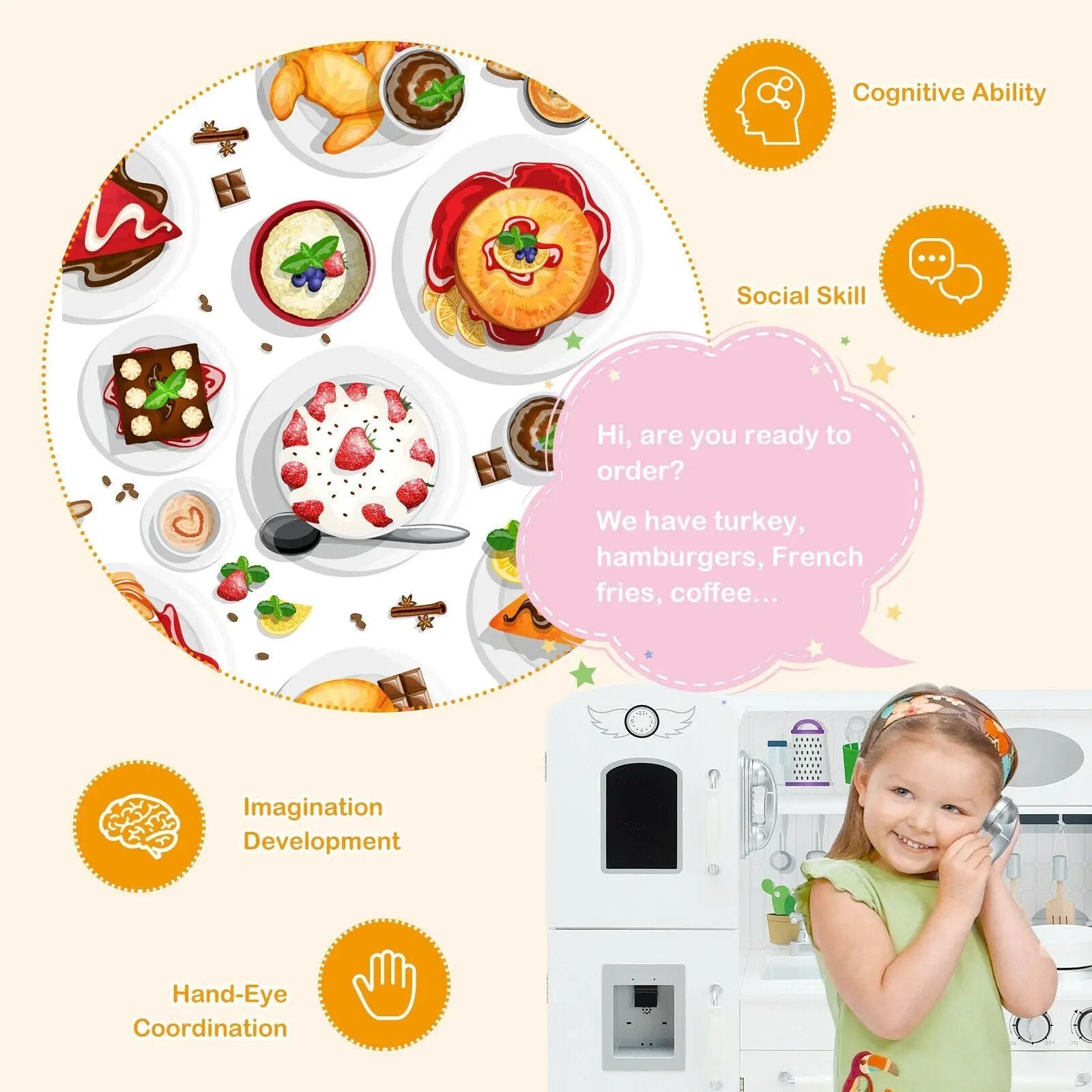Kitchen Pretend Play Cookware Set Toys for Kids with Water Dispenser by DirectDeals