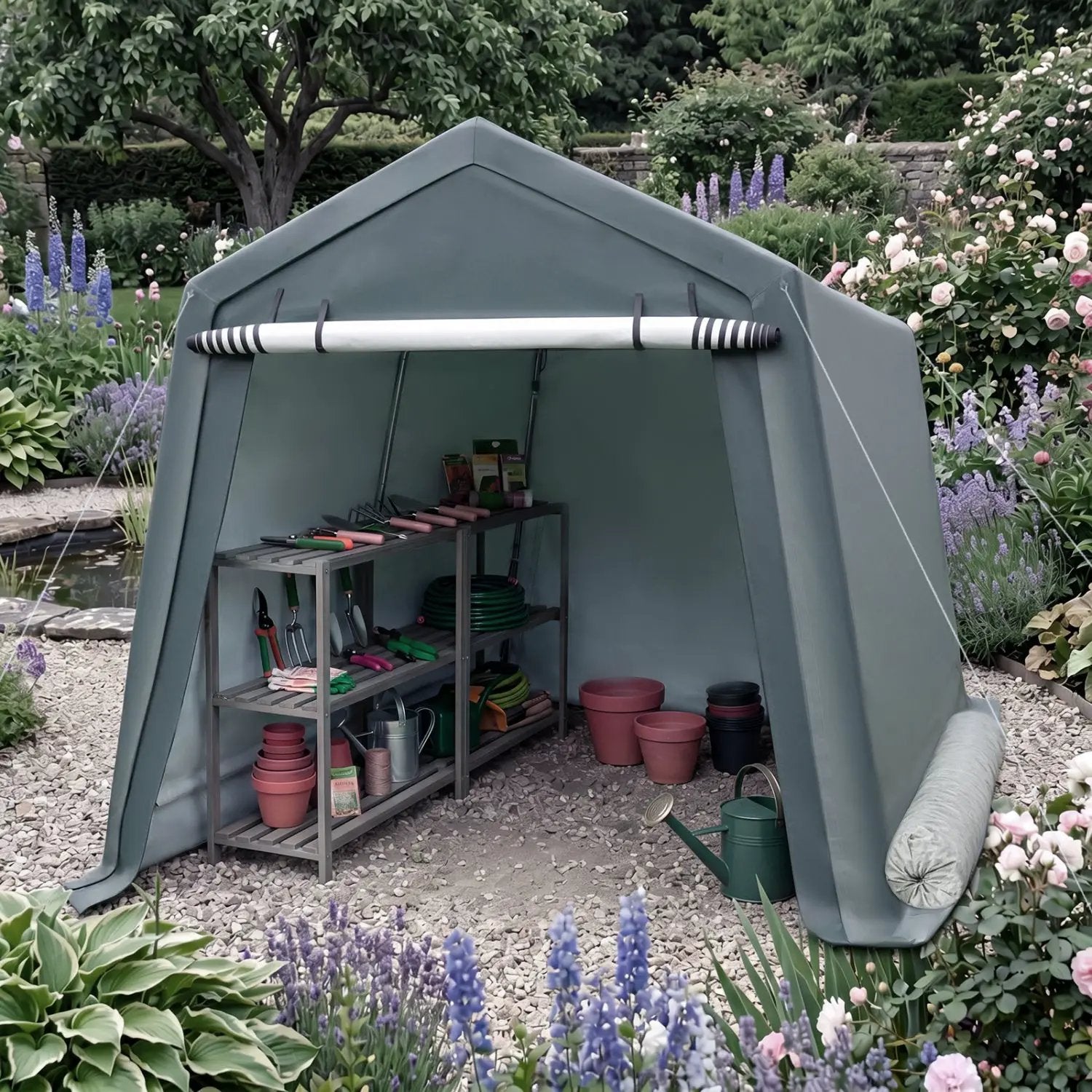 Outdoor Storage Shed 8.3 x 14 Ft with Roll-Up Zipper Door by DirectDeals