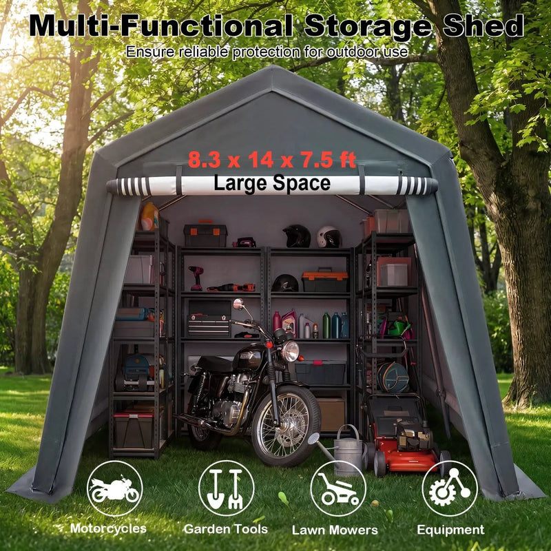 Outdoor Storage Shed 8.3 x 14 Ft with Roll-Up Zipper Door by DirectDeals