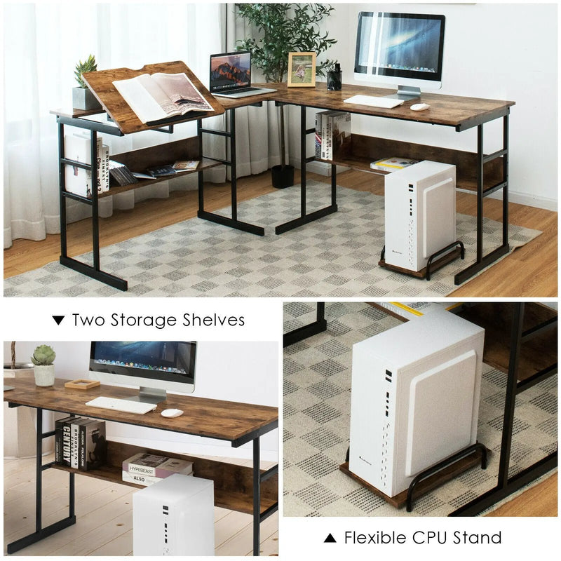 L-Shaped Computer Desk with Tiltable Tabletop by DirectDeals
