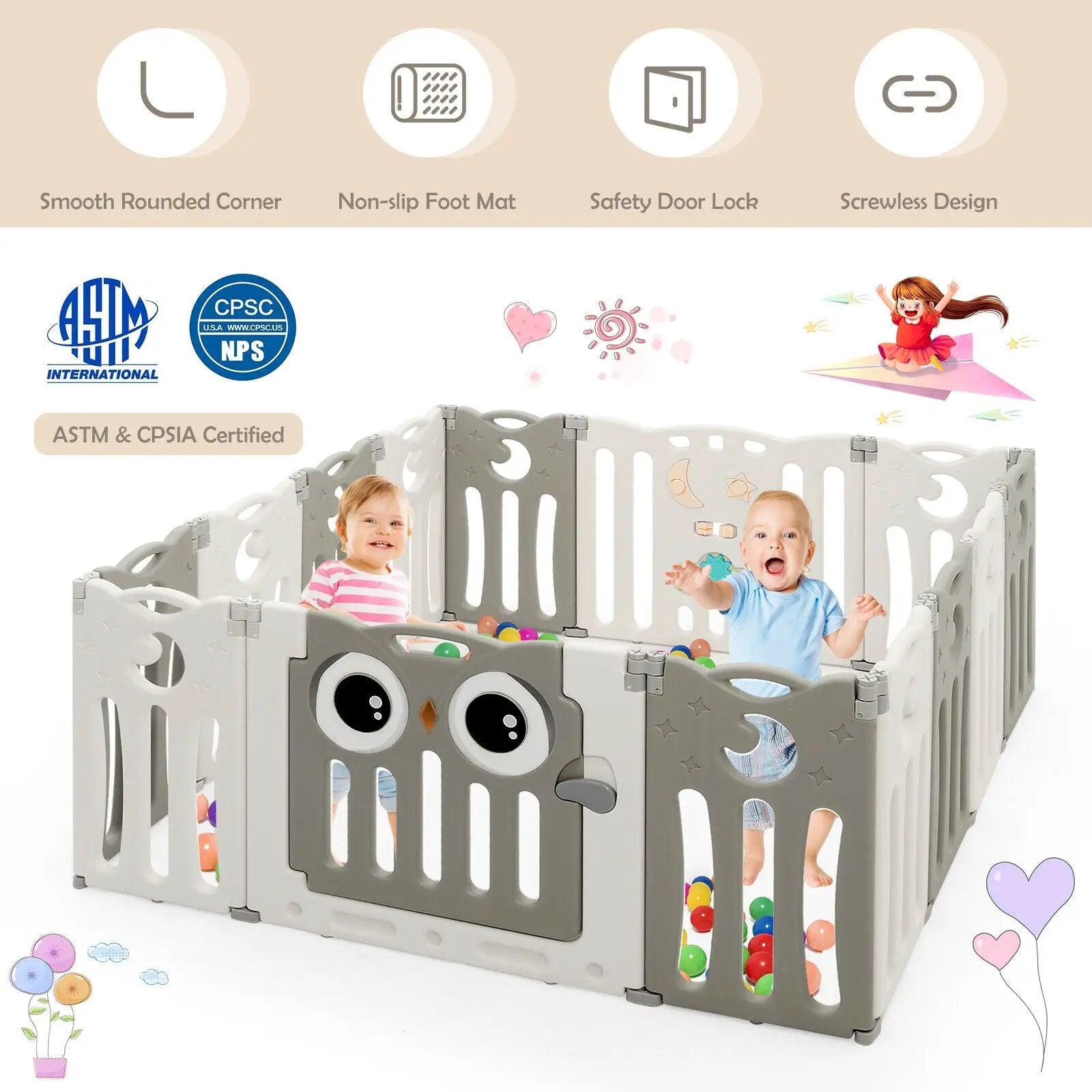 14-Panel Baby Playpen Kids Activity Center Foldable Play Yard with Lock Door by DirectDeals