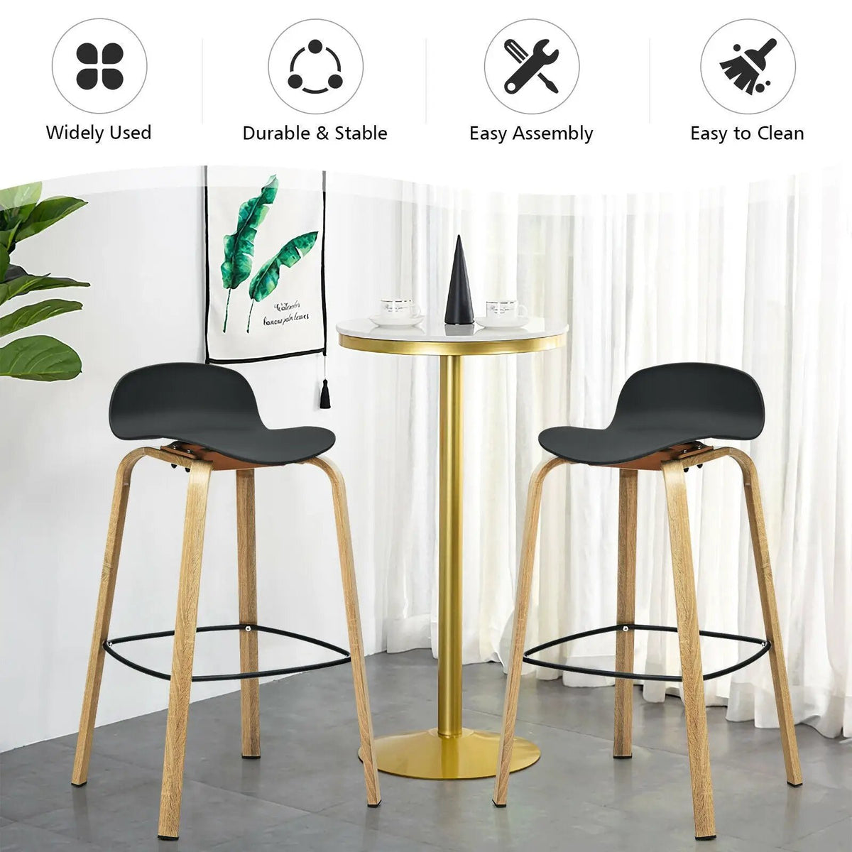 Set of 2 Modern Barstools Pub Chairs with Low Back and Metal Legs, photo 31 of 32