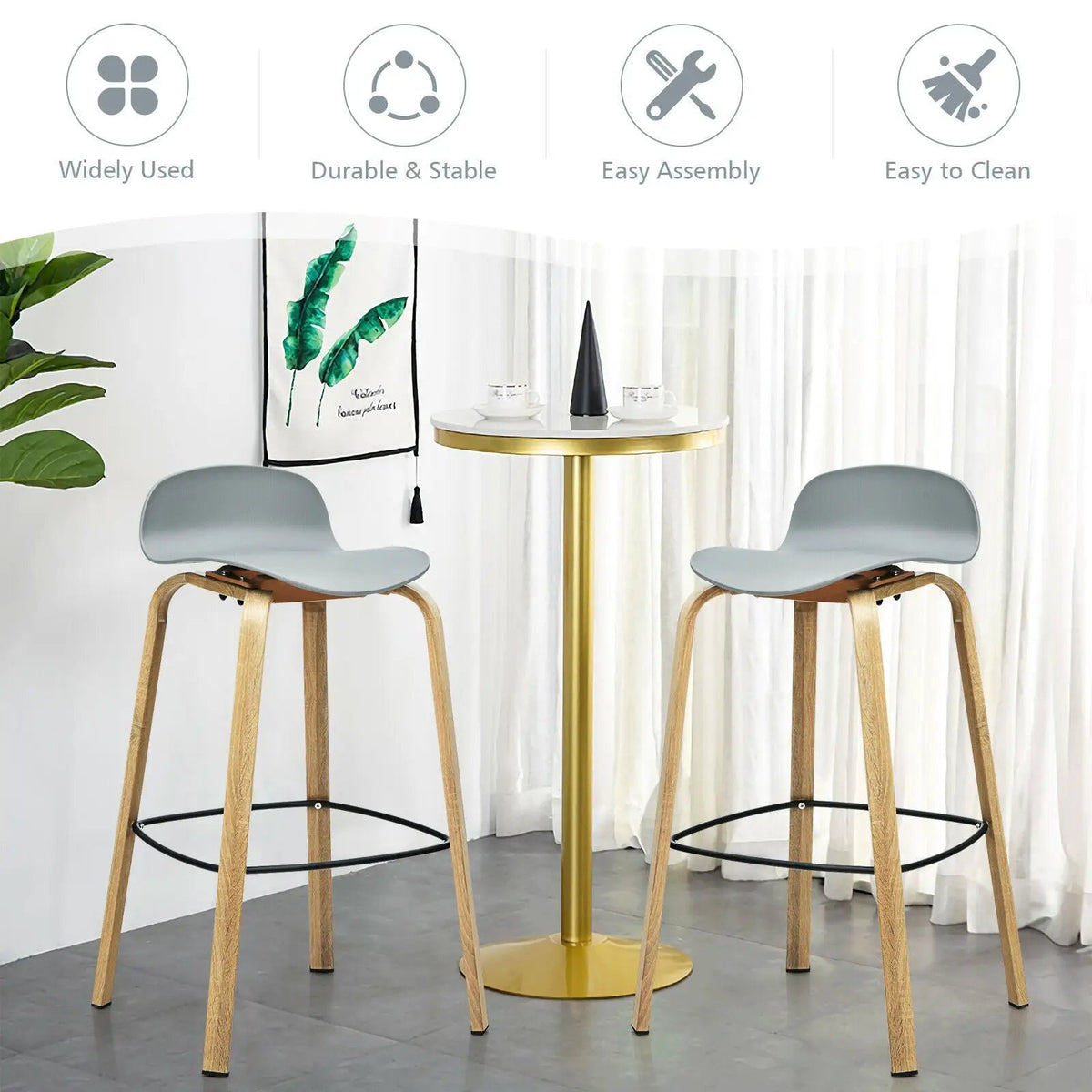 Set of 2 Modern Barstools Pub Chairs with Low Back and Metal Legs, photo 26 of 32