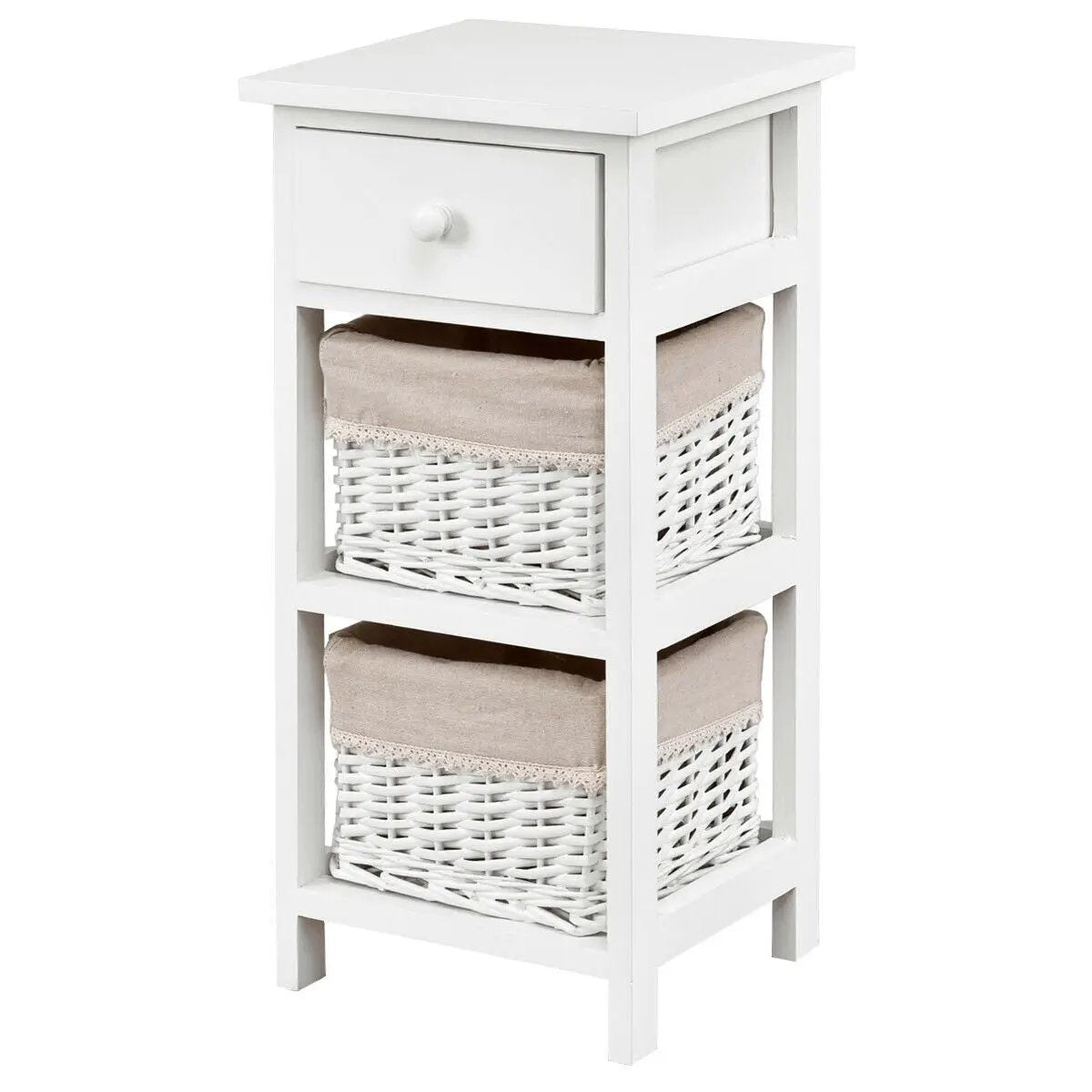 2 Pieces Bedroom Bedside End Table with Drawer Baskets-White by DirectDeals