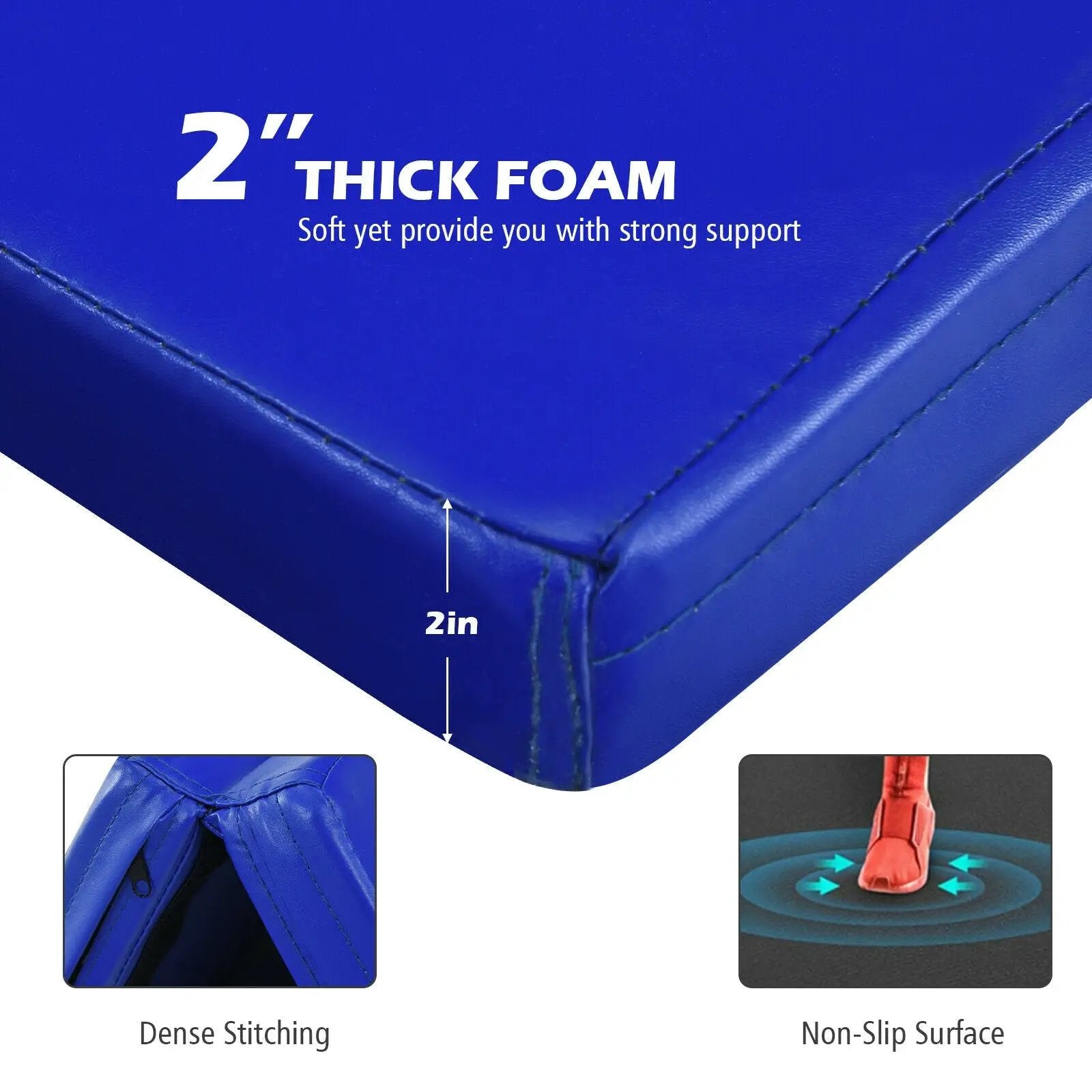 Gymnastics PU Mat Thick Folding Panel Gym Fitness Exercise-Navy by DirectDeals