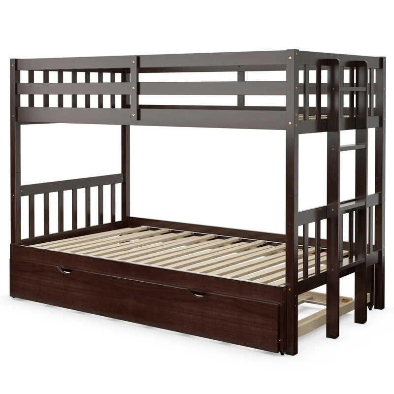 Twin Pull-Out Bunk Bed with Trundle Wooden Ladder by DirectDeals