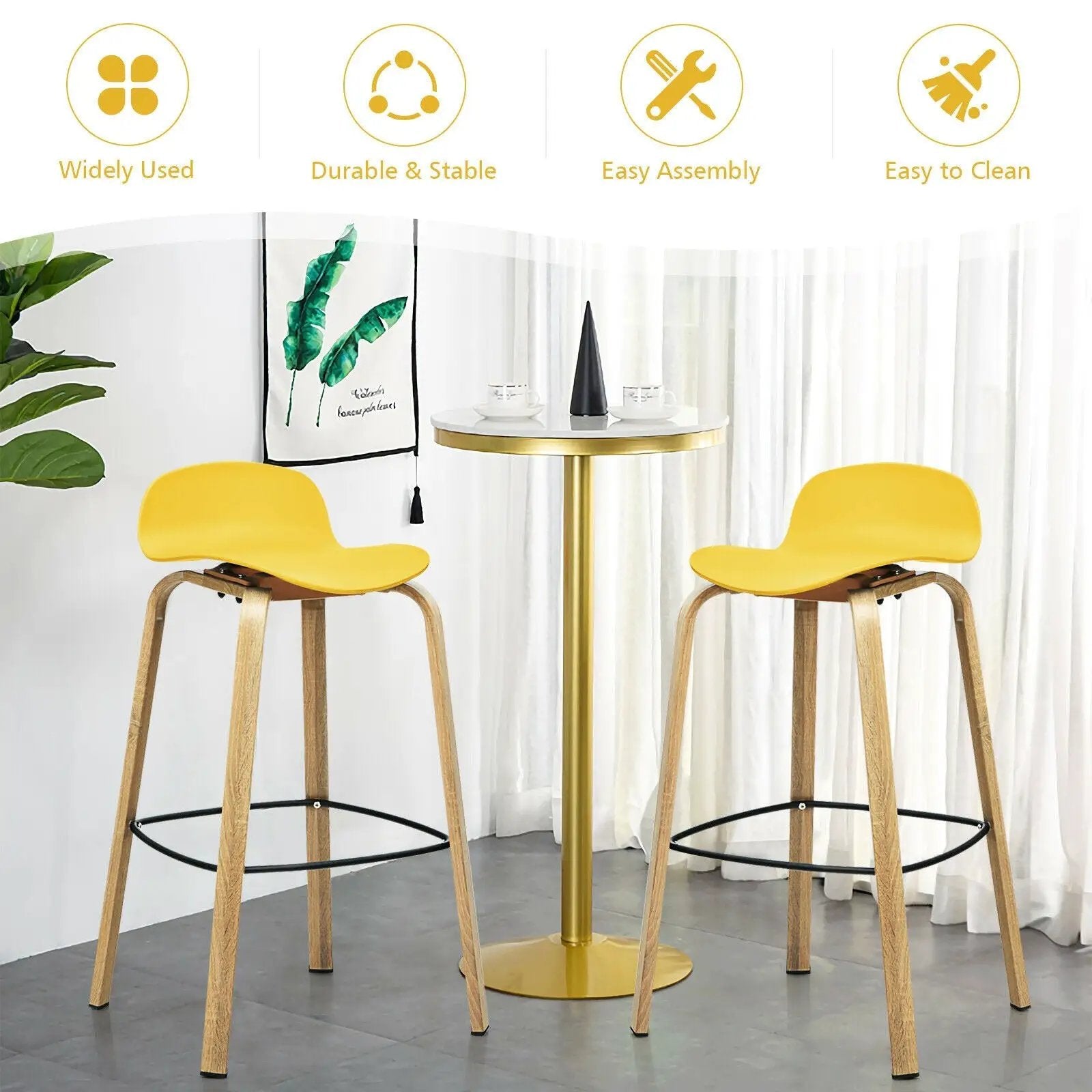 Set of 2 Modern Barstools Pub Chairs with Low Back and Metal Legs by DirectDeals