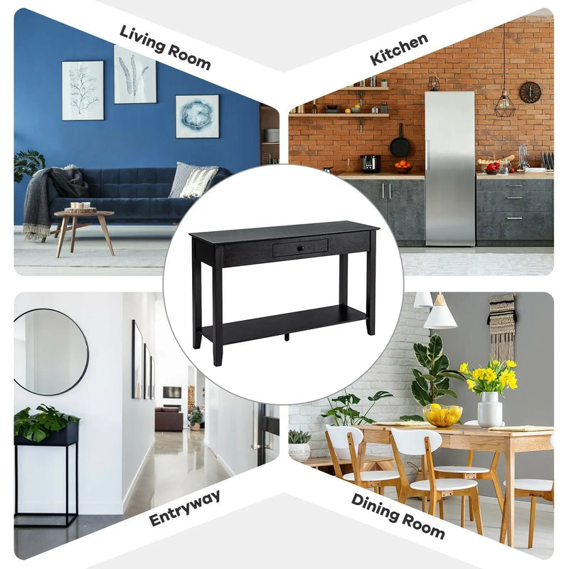 Console Sofa Side Accent Table with Drawer Shelf-Black by DirectDeals
