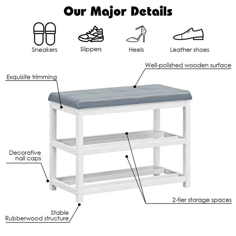 2-Tier Wooden Shoe Rack Bench with Padded Seat by DirectDeals