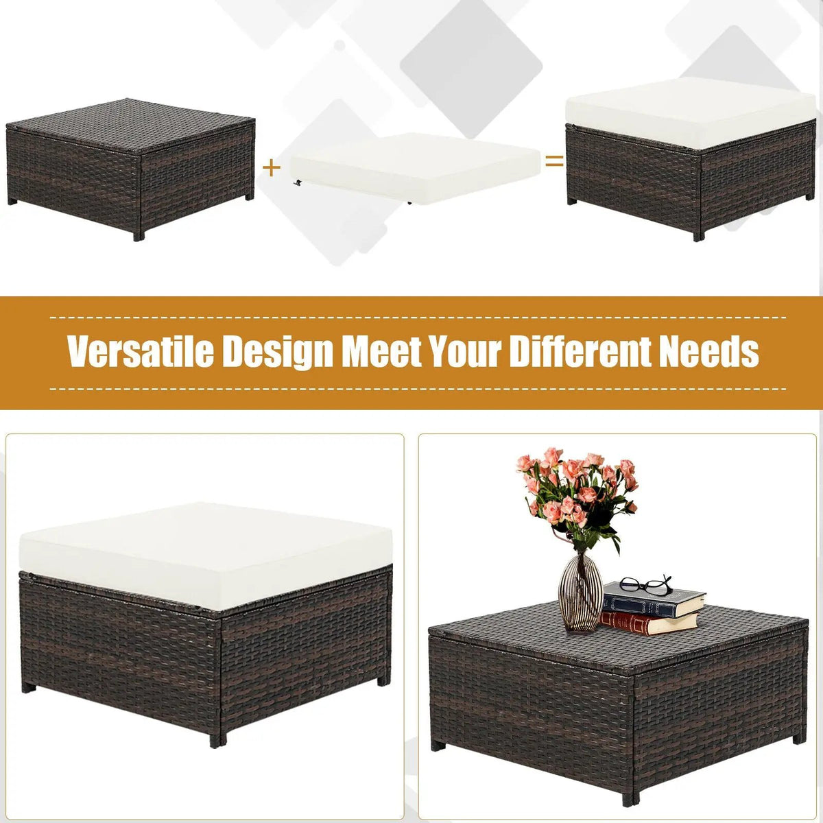 5 Pieces Patio Cushioned Rattan Furniture Set by DirectDeals