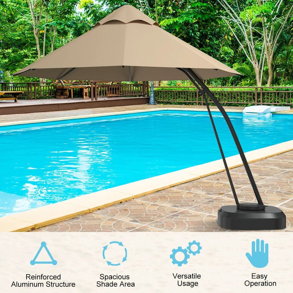 11 Feet Outdoor Cantilever Hanging Umbrella with Base and Wheels by DirectDeals