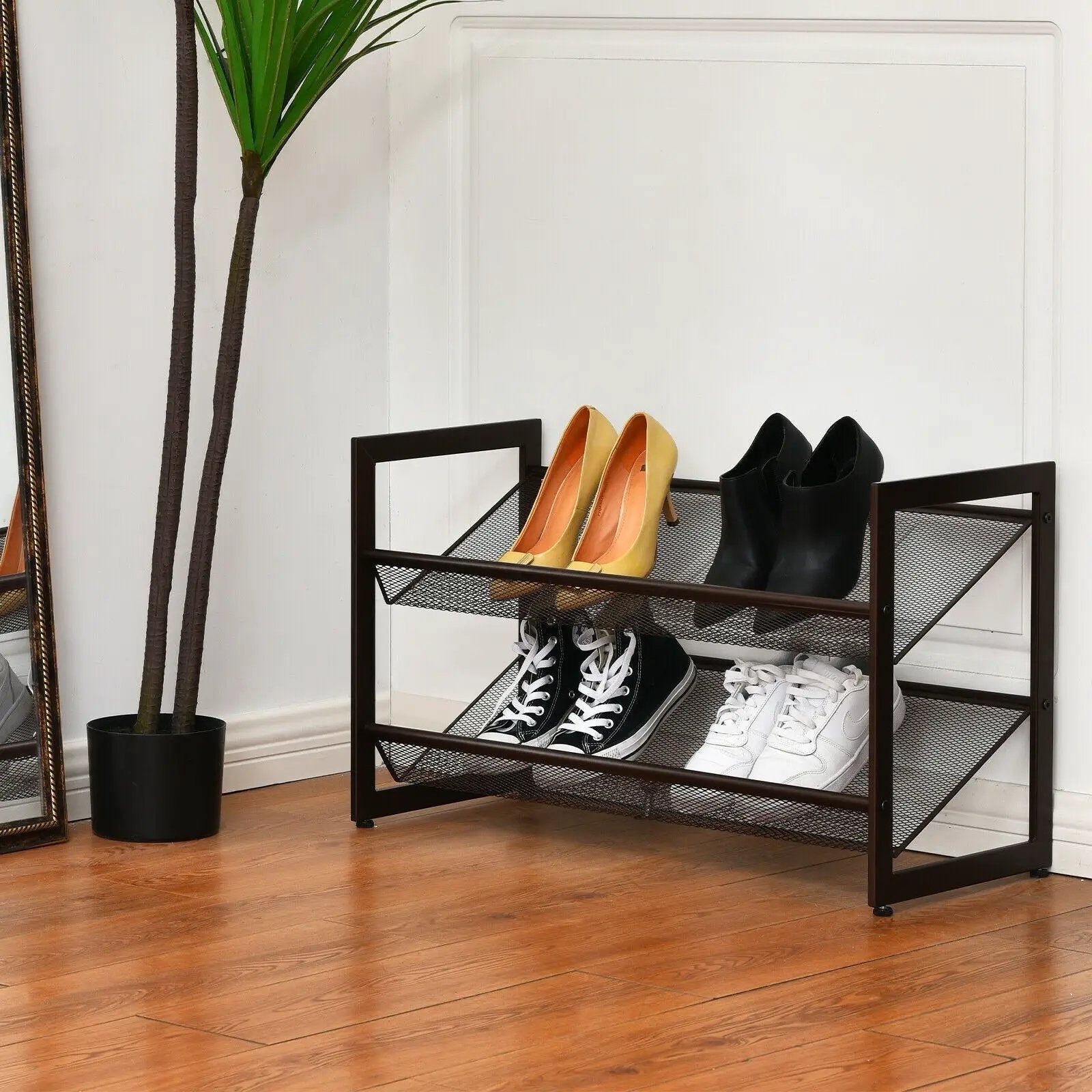 2/3/4 Tiers Flat and Slant Metal Shoe Rack for Entryway Hallway-2-Tier by DirectDeals