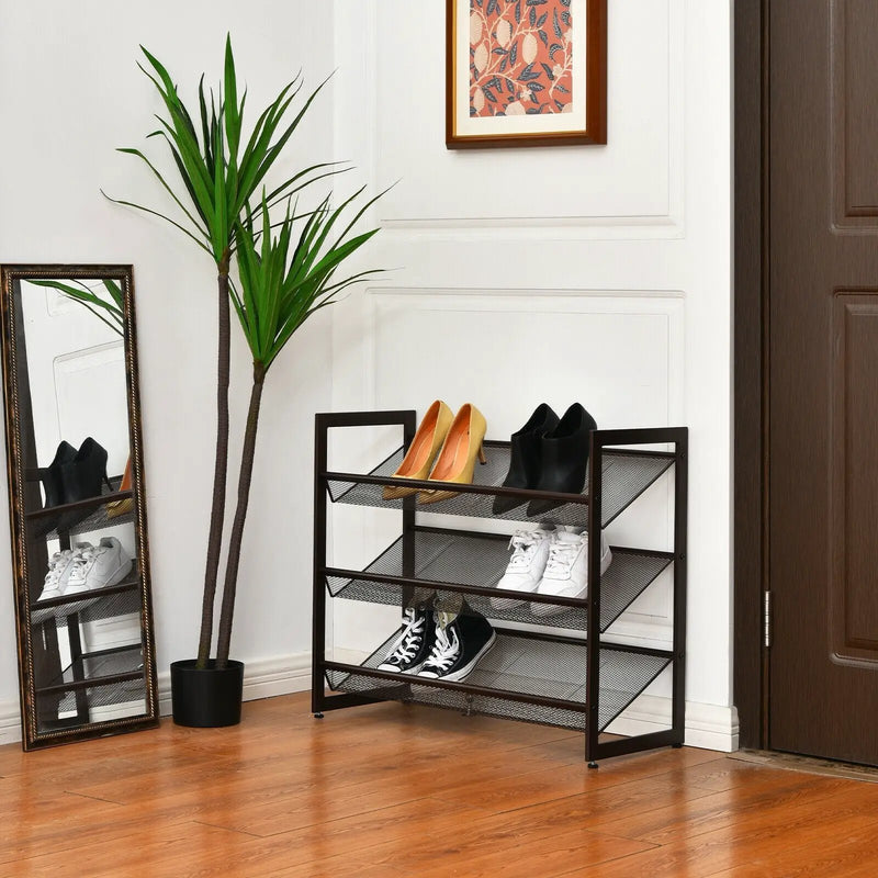2/3/4 Tiers Flat and Slant Metal Shoe Rack for Entryway Hallway-3-Tier by DirectDeals