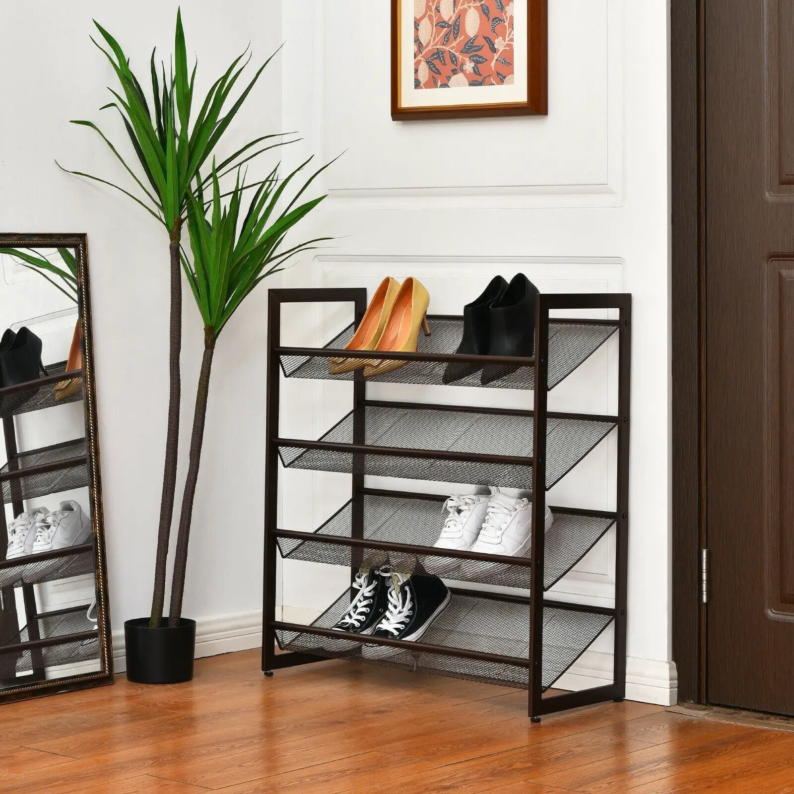 2/3/4 Tiers Flat and Slant Metal Shoe Rack for Entryway Hallway-4-Tier by DirectDeals