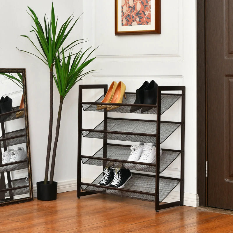 2/3/4 Tiers Flat and Slant Metal Shoe Rack for Entryway Hallway-4-Tier by DirectDeals