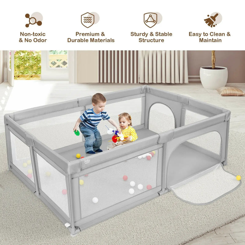 Extra-Large Safety Baby Fence with 50 Ocean Balls-Gray by DirectDeals